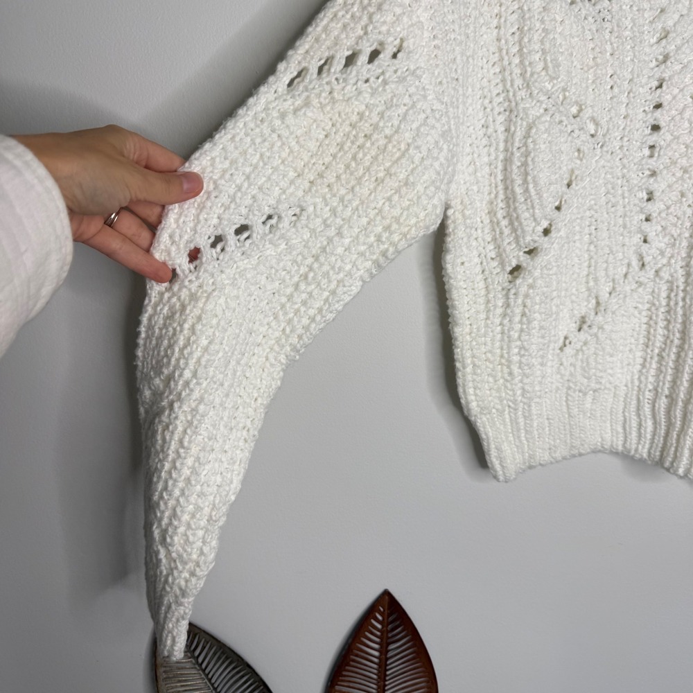 C17 Naadam Luxe Chunky Cotton Novelty Pointelle Crew Sweater White Small NWT - Picture 7 of 9